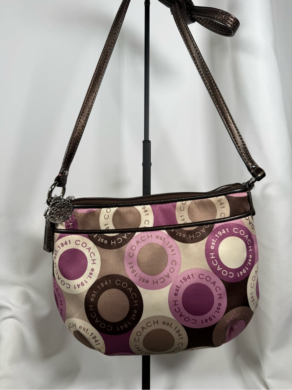 COACH Pink, Purple & Brown Circle Print Shoulder Bag